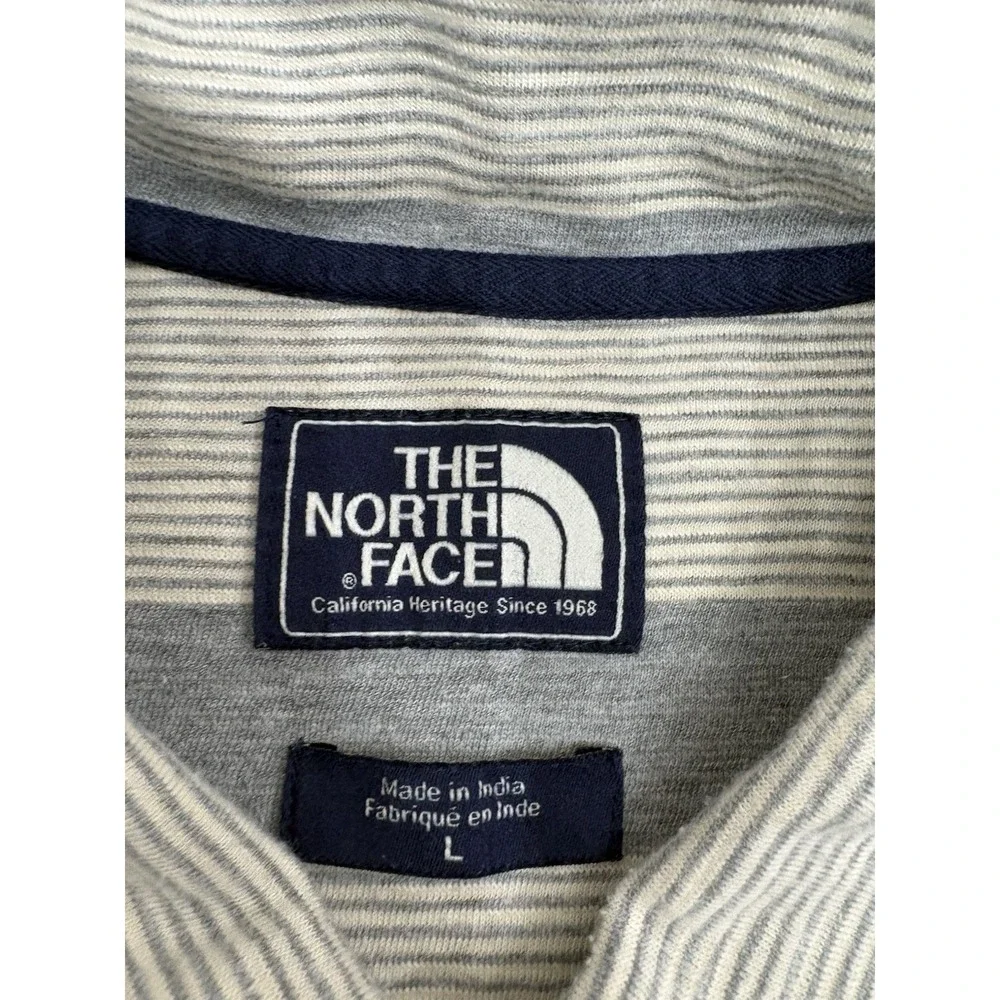 The North Face Gray Striped Polo - Men's Large - 70% Cotton/30% Poly